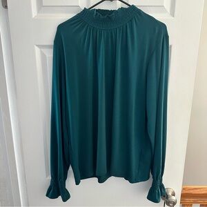 Banana Republic Teal Gathered Neck Blouse